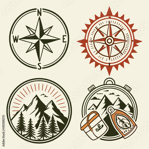 set of adventure and outdoor vintage logo template