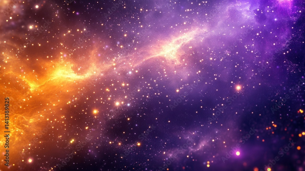 Obraz premium Stunning cosmic background with vibrant colors of orange and purple in a starry night sky, perfect for space-themed projects.