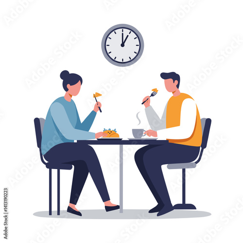 Colleagues enjoying lunch together at a dining table  