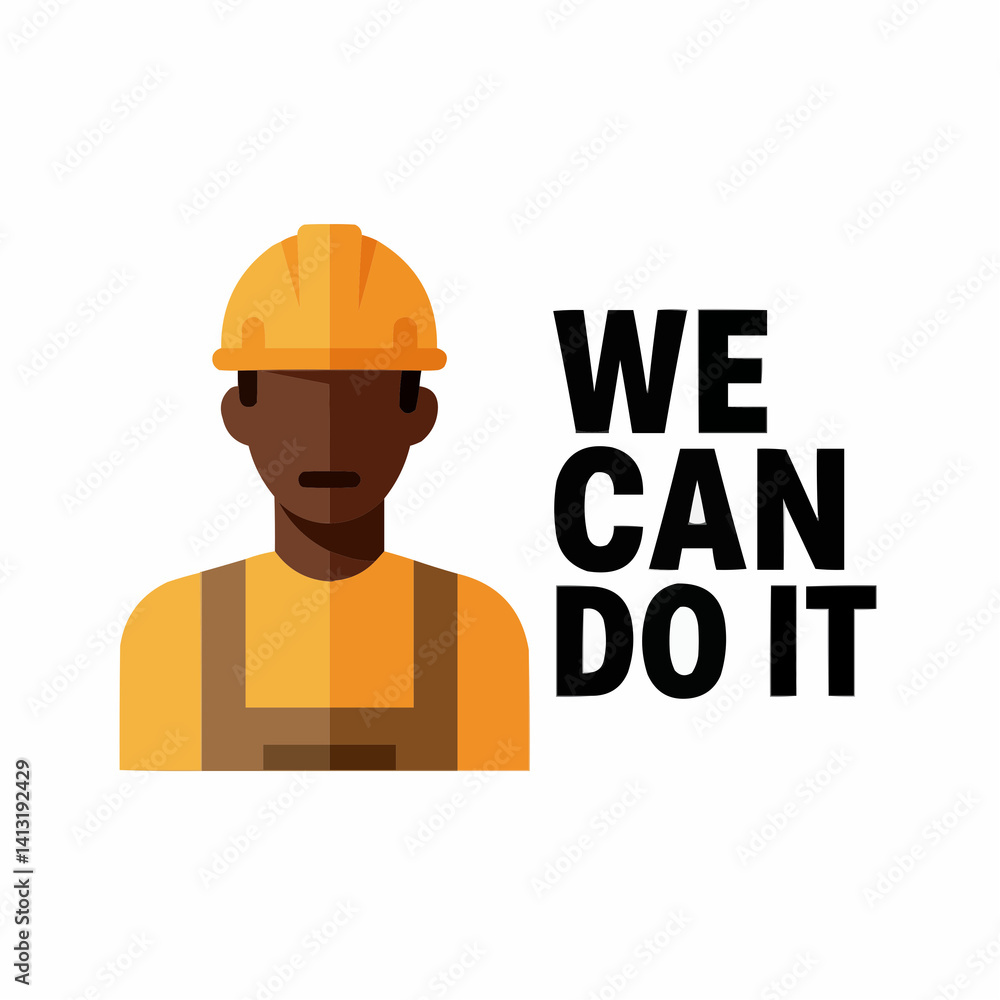 Iconic construction worker expressing determination with motivational text Iconic construction worker expressing determination with motivational text
