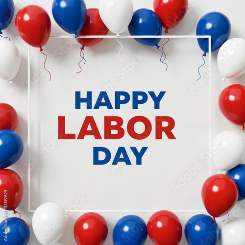 Happy Labor Day celebration with colorful balloons  