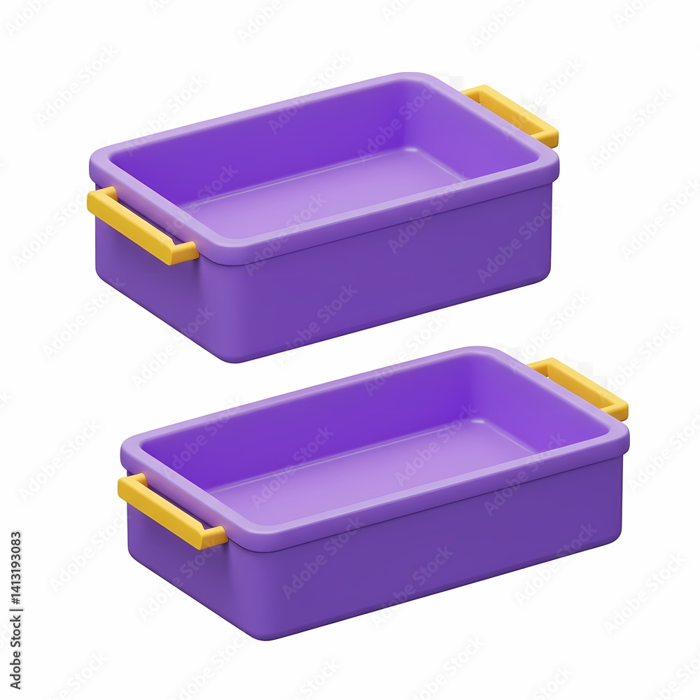 two purple rectangular boxes with yellow handles on a transparent background. two purple rectangular boxes with yellow handles on a transparent background.