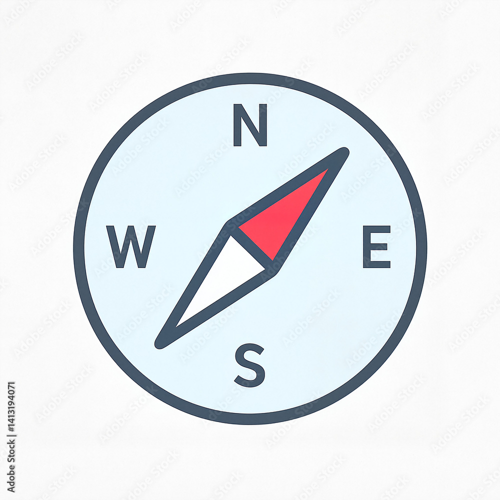 Flat vector icon of compass with cardinal directions on white background