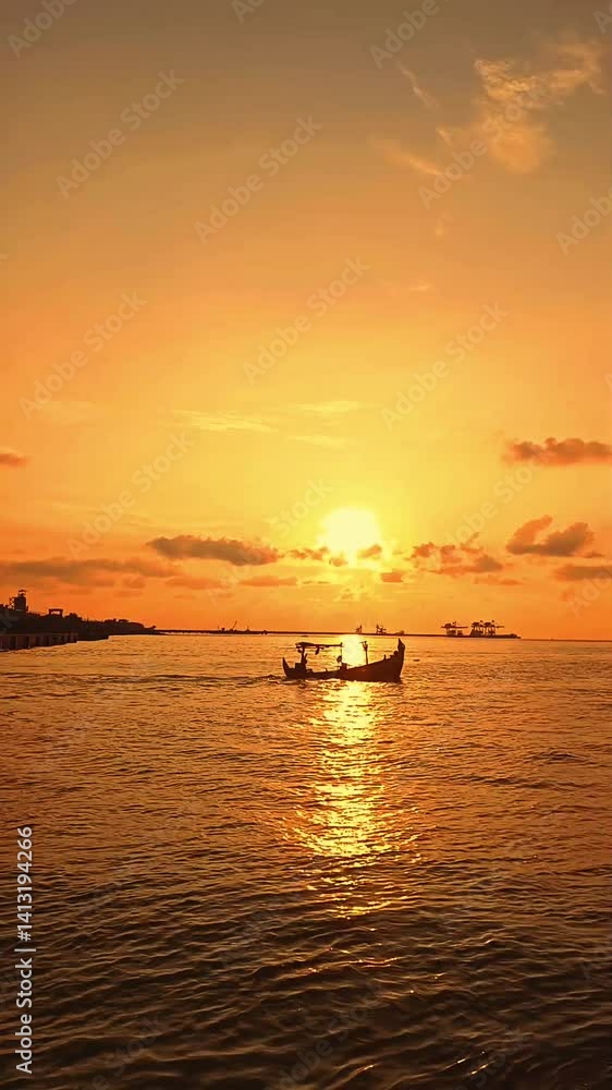 A fisherman’s boat in the rising sun A fisherman’s boat in the rising sun