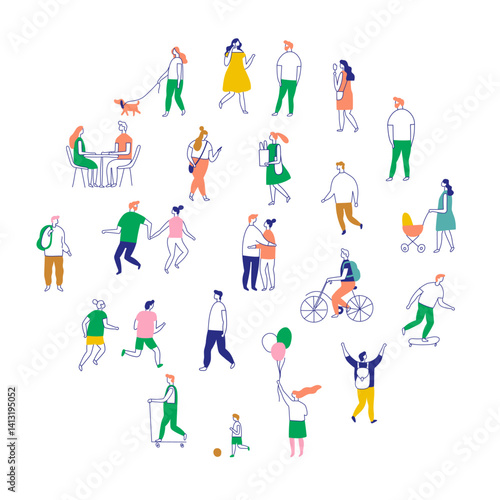 Wallpaper Mural Line art people color big bundle. City Crowd. Hand drawn People vector set. Male and female flat characters isolated on white background.	 Torontodigital.ca