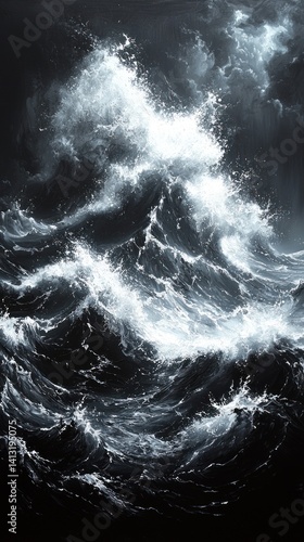 Wallpaper Mural Monochromatic ocean waves crushing in a turbulent sea, a storm brewing Torontodigital.ca