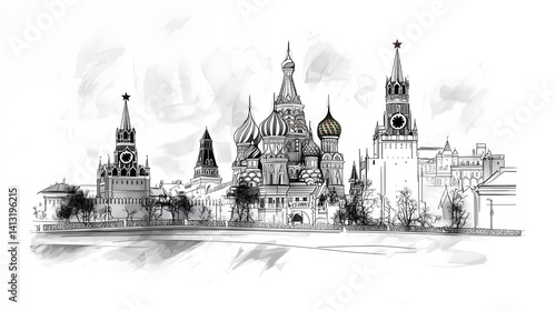 A city skyline with a large cathedral in the middle. Generated using AI.