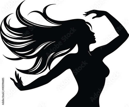 Silhouette of Woman flipping hair, silhouette of a girl flipping hair