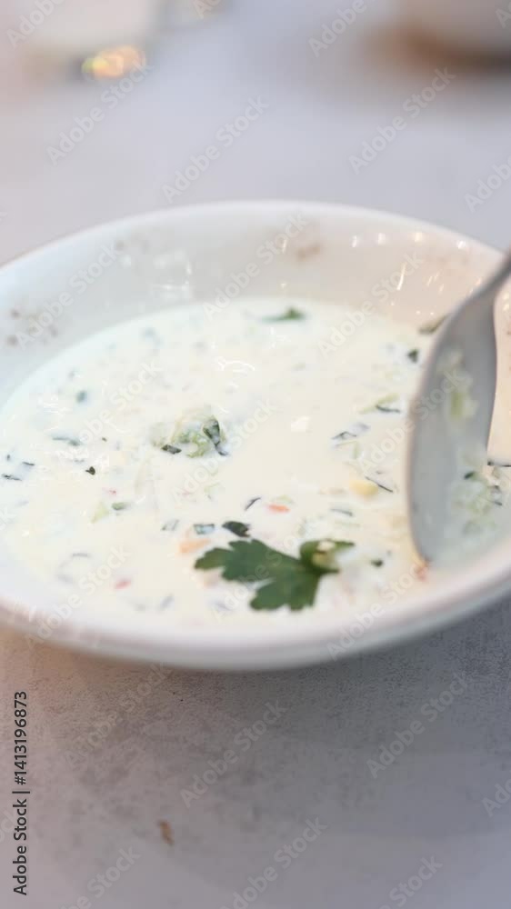 Traditional Okroshka: Cold Yogurt Soup with Fresh Vegetables Traditional Okroshka: Cold Yogurt Soup with Fresh Vegetables