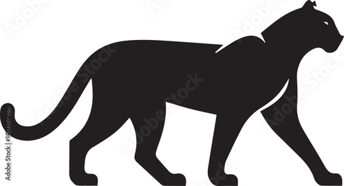 Black Panther Silhouette Vector Walking in Side Profile

