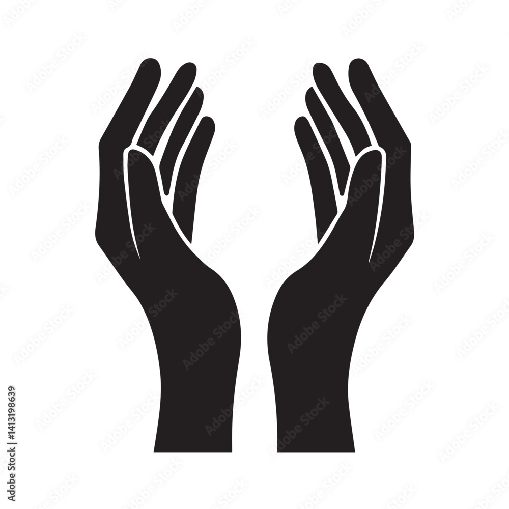 Open Hands Silhouette Vector – Black Raised Palms Clipart Illustration Open Hands Silhouette Vector – Black Raised Palms Clipart Illustration