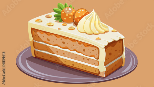 carrot cake slice with frosting, classic dessert, isolated minimal look