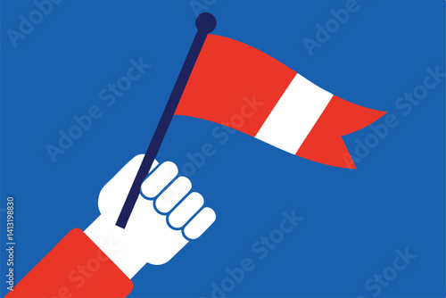 hand holding a red flag with a flag