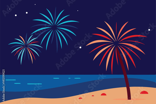 palm tree and fireworks
