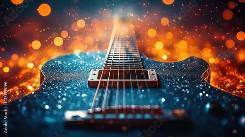 Electric guitar in vibrant bokeh background
