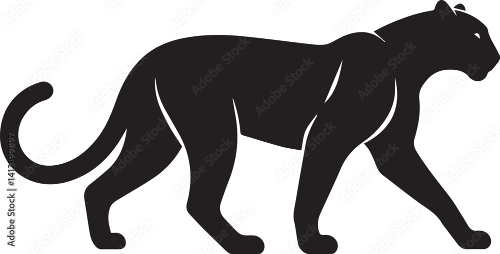 Fototapeta premium Black Panther Silhouette Vector Walking in Side Profile
