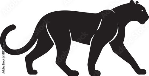 Black Panther Silhouette Vector Walking in Side Profile

