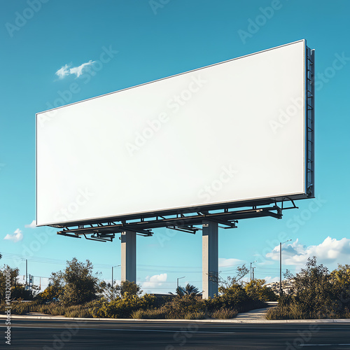 Realistic empty 16:9 outdoor billboard mockup with a plain white structure under daylight & blue sky. Perfect for ad design, branding, and digital promotions. High-quality blank advertising space.