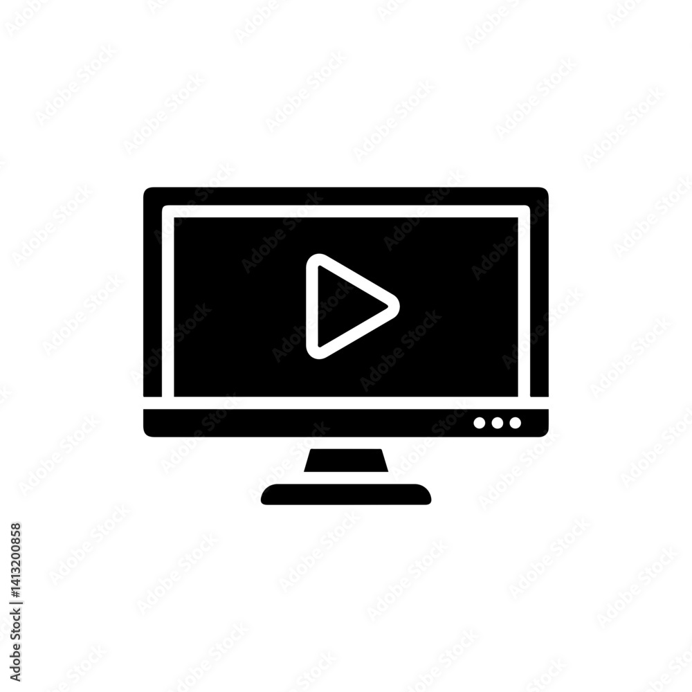 Monitor with Play Button for Media Pitch Icon Monitor with Play Button for Media Pitch Icon