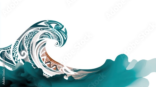 Abstract polynesian wave pattern with turquoise and white elements