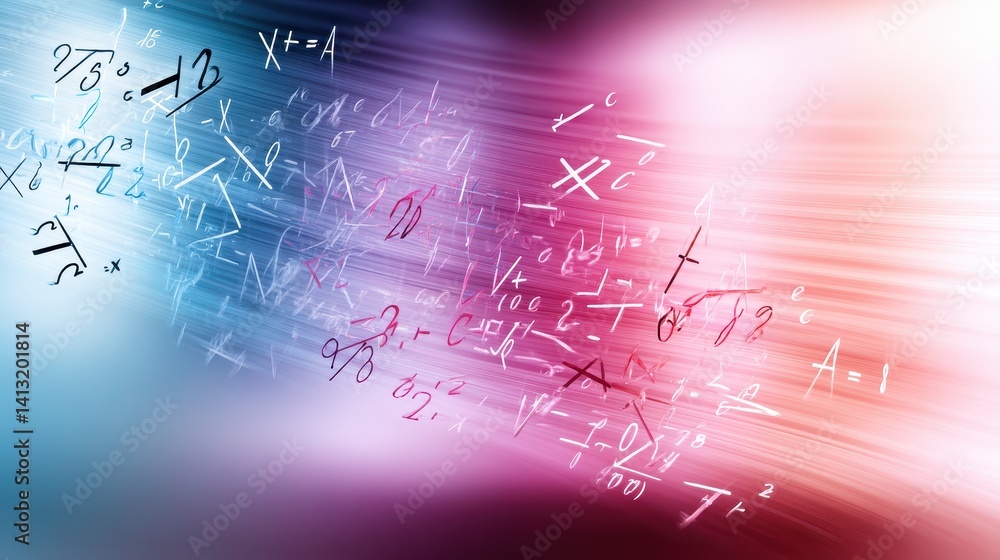 Obraz premium Abstract representation of mathematical equations flowing through a vibrant background