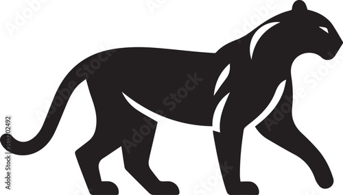 Black Panther Silhouette Vector Walking in Side Profile


