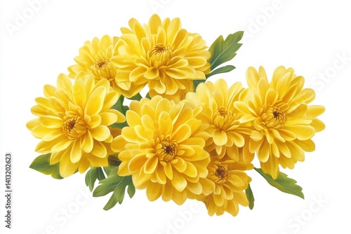 Beautiful yellow chrysanthemum flowers floral arrangement isolated on white background