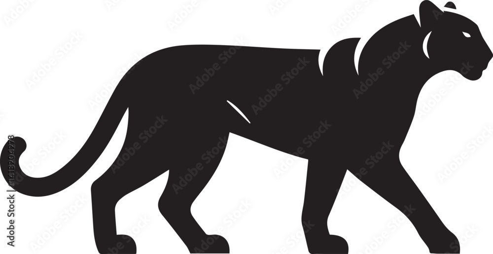 Obraz premium Black Panther Silhouette Vector Walking in Side Profile