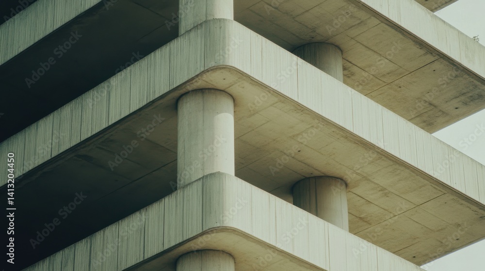 Fototapeta premium Modern Concrete Structure with Pillars and Layered Design Elements