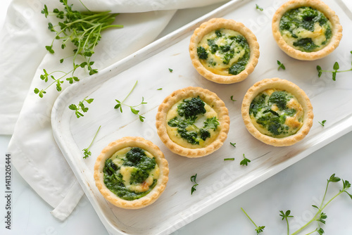 Flat lay of  Mini Quiches with Herbs and Cheese