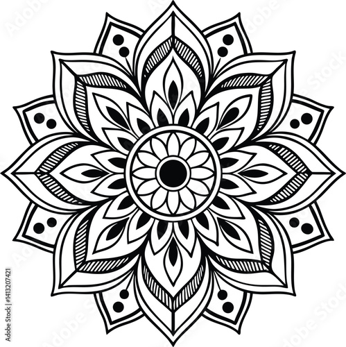 Download the Vector abstract mandala pattern. Art on the wall. Coloring book Lace pattern The tattoo. Design for a wallpaper Paint shirt and tile Sticker Design, Decorative circle ornament in ethnic o