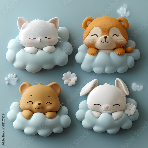 Wallpaper Mural Tiny sleepy animal clouds Torontodigital.ca