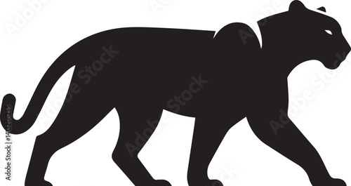 Black Panther Silhouette Vector Walking in Side Profile

