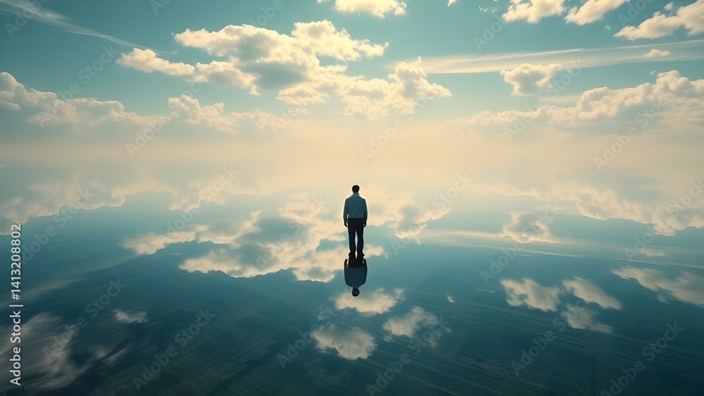 Celestial Reflection Solitary Figure on Mirrored Waters Celestial Reflection Solitary Figure on Mirrored Waters