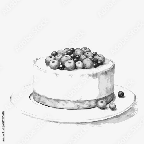 Blueberry cake on a plate with berries on a light background for dessert concept