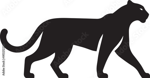 Black Panther Silhouette Vector Walking in Side Profile

