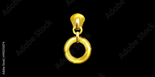 Realistic Golden Zip Puller Vector Illustration.	