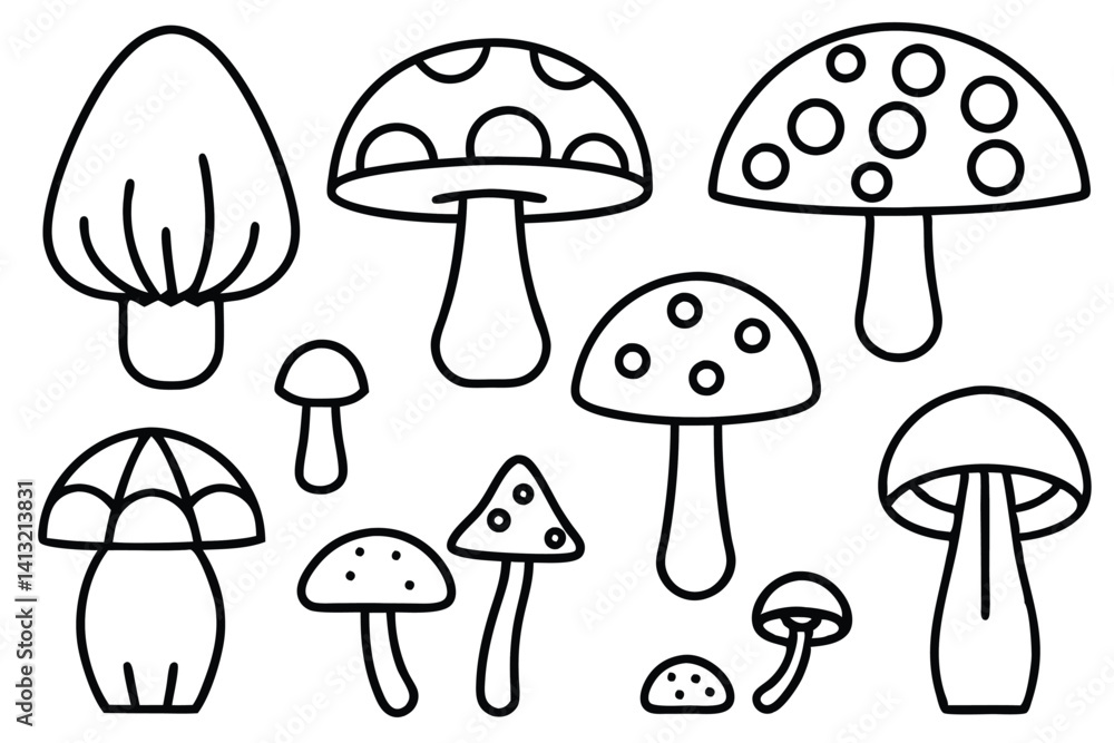 Vector Set of Mushrooms for Eco Agriculture Art Vector Set of Mushrooms for Eco Agriculture Art