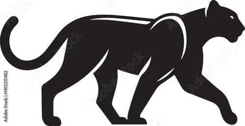 Black Panther Silhouette Vector Walking in Side Profile

