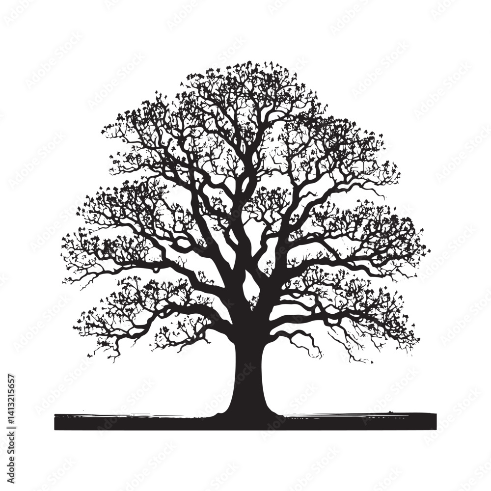 Fototapeta premium Pecan Tree Vector - Pecan tree minimalist Design - Pecan tree Illustration - black and white pecan tree art.