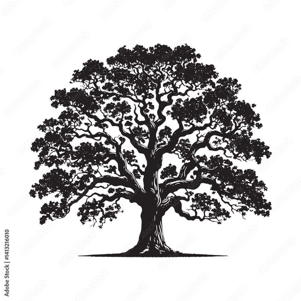 Obraz premium Pecan Tree Vector - Pecan tree minimalist Design - Pecan tree Illustration - black and white pecan tree art.