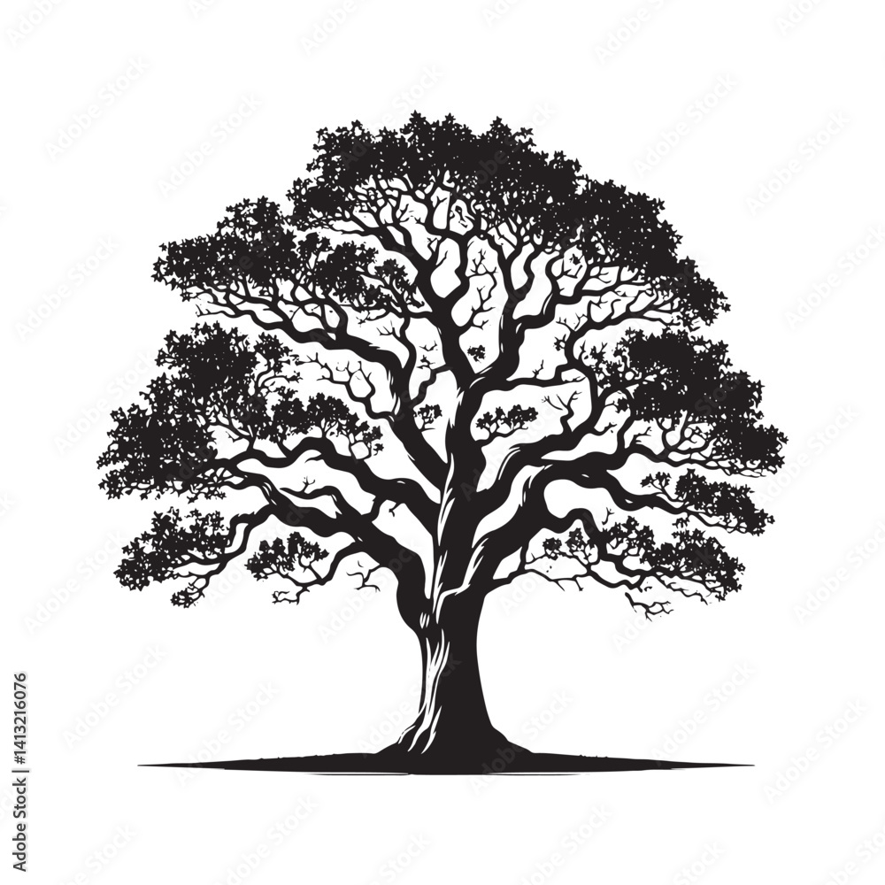 Obraz premium Pecan Tree Vector - Pecan tree minimalist Design - Pecan tree Illustration - black and white pecan tree art.