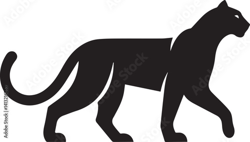 Black Panther Silhouette Vector Walking in Side Profile

