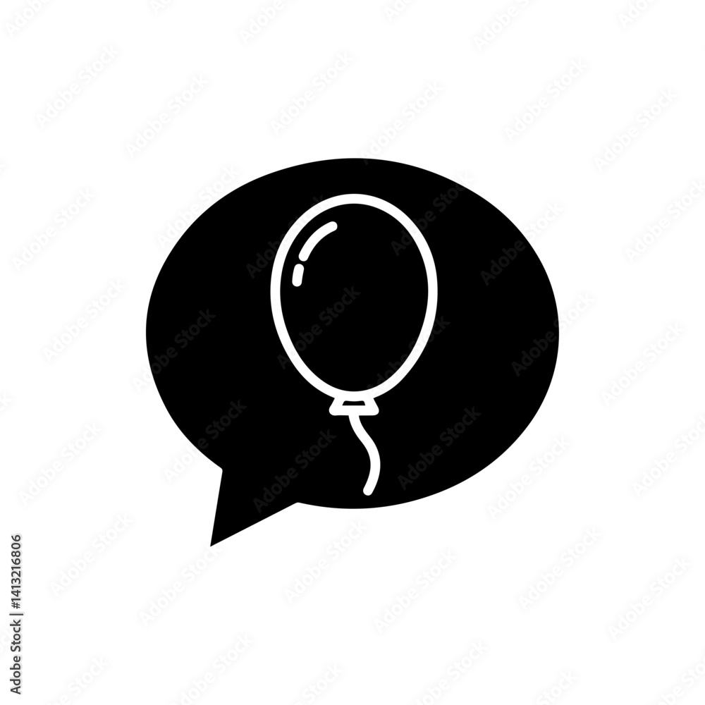 Speech bubble with balloon icon symbolizing party or celebration Speech bubble with balloon icon symbolizing party or celebration