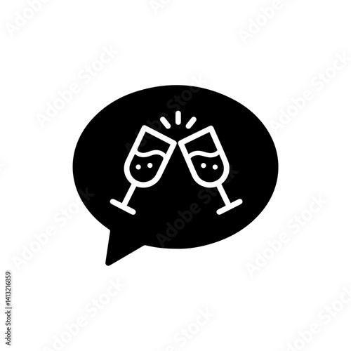 Speech bubble with clinking glasses icon symbolizing a toast or festive celebration