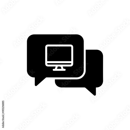 Speech bubble with computer representing online chats and tech talk