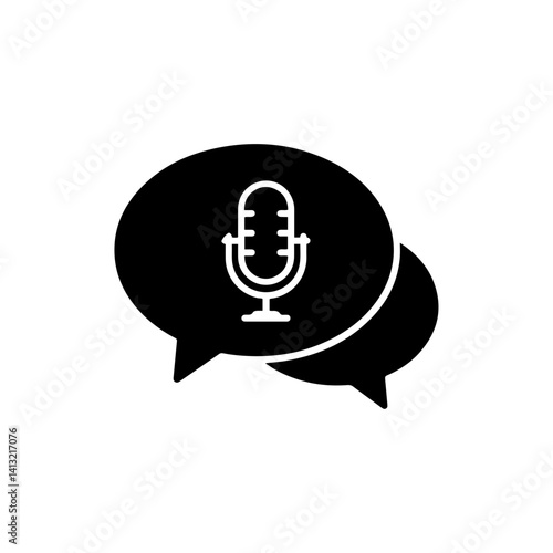 Speech Bubble with Microphone Representing Podcast or Speaking