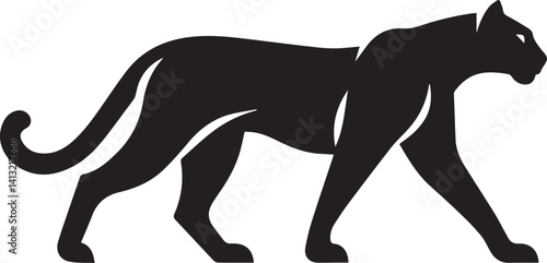 Black Panther Silhouette Vector Walking in Side Profile

