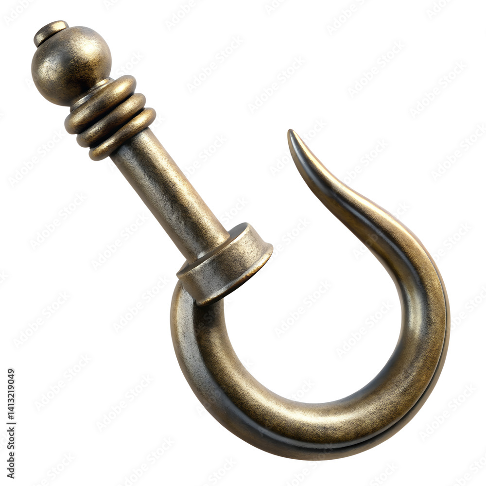 Antique Brass Hook Isolated Detailed Metalwork Design On White Background Antique Brass Hook Isolated Detailed Metalwork Design On White Background