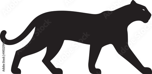 Black Panther Silhouette Vector Walking in Side Profile

